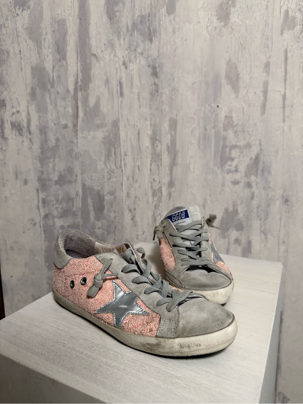 Golden Goose Pink Glitter & Gray Star Low-Top Sneakers